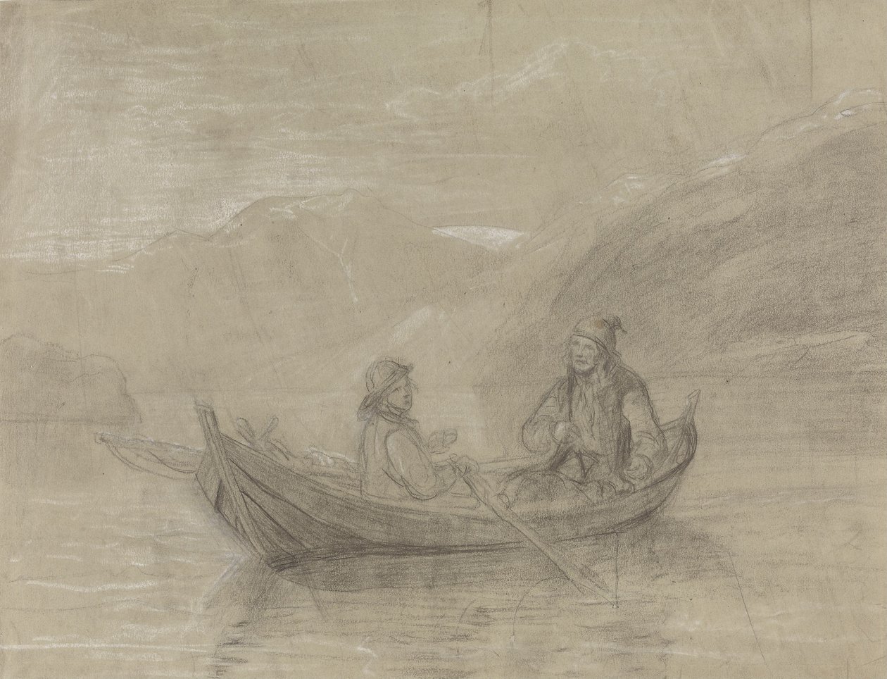 Två fiskare i en båt av Adolph Tidemand