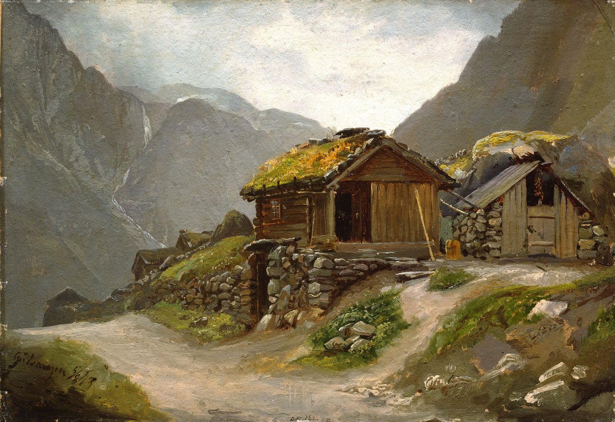 Utsikt från Gudvangen av Adolph Tidemand