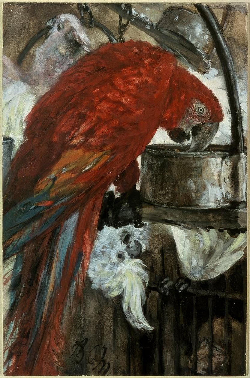 Ara och Kakadu av Adolph Menzel