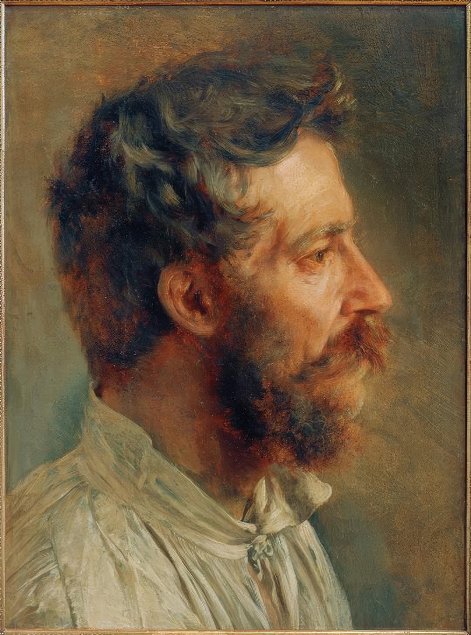Skäggigt arbetarhuvud i profil av Adolph Menzel