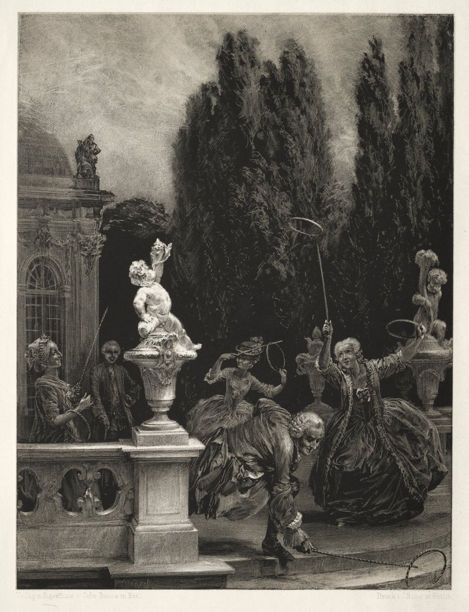 Essä om sten med borste och skrapa: Spelar vid Hoops on the Castle Terrace av Adolph Menzel