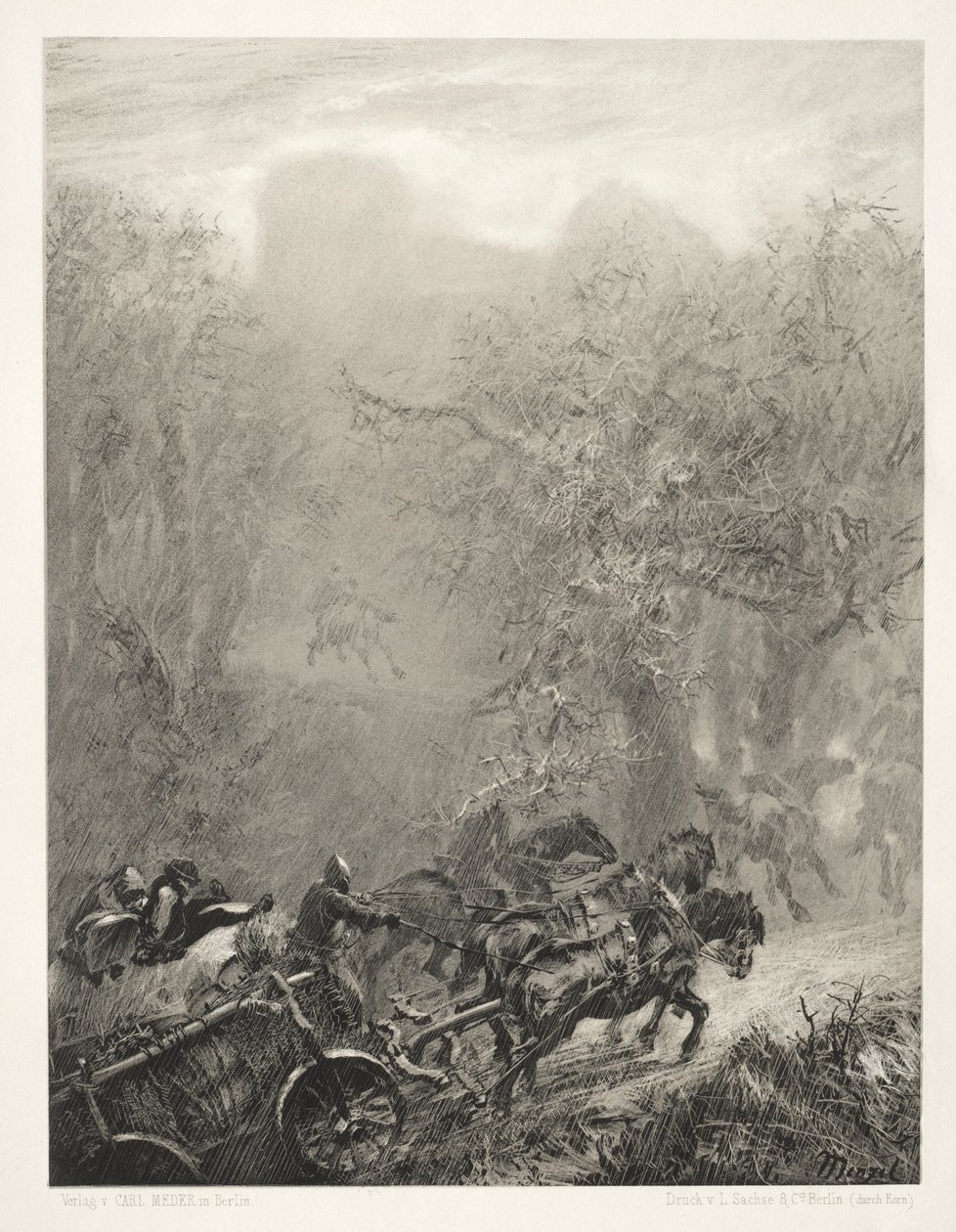 Essä om sten med borste och skrapa: Konvojen av fångar genom en skog av Adolph Menzel