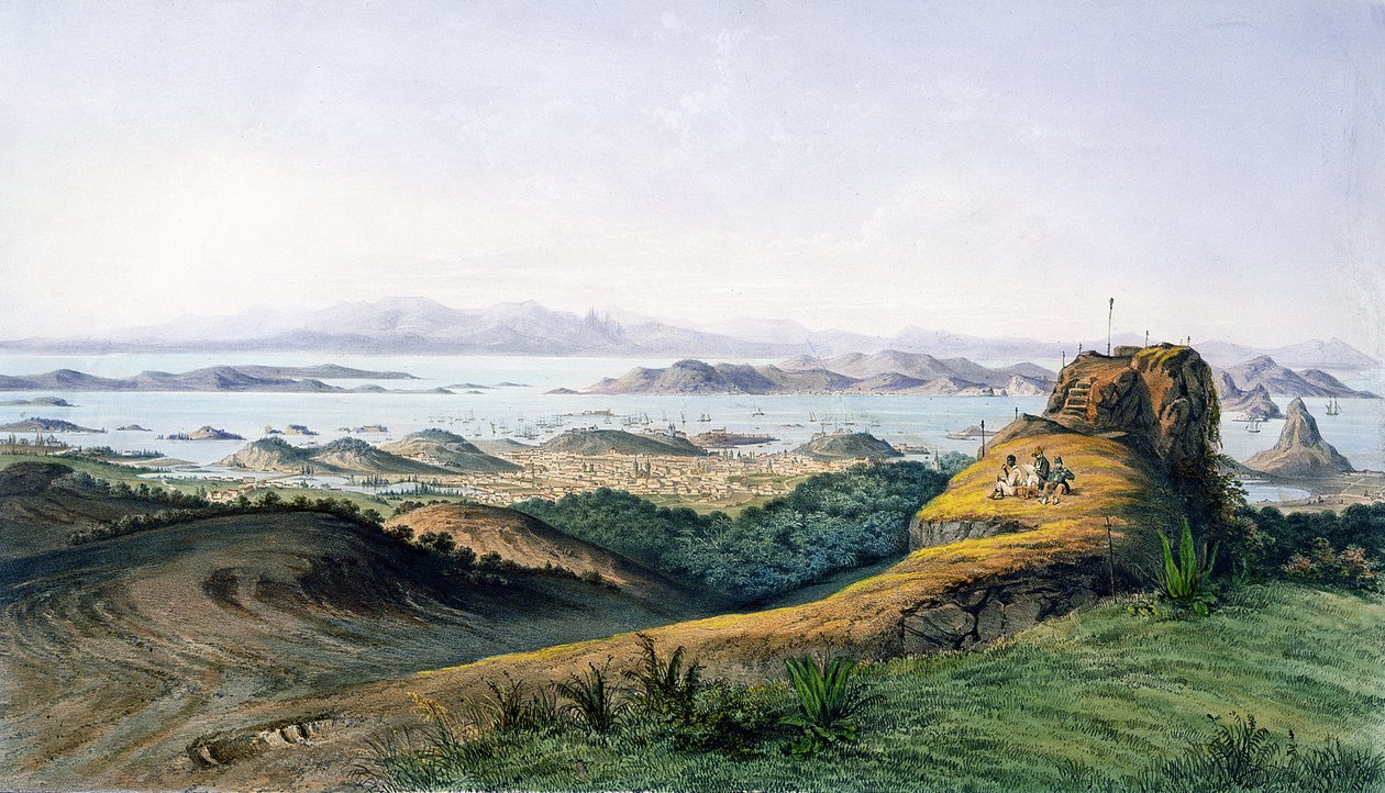 Panorama över Rio de Janeiro, Brasilien, graverad av Theodore du Moncel c.1860 av Adolphe D