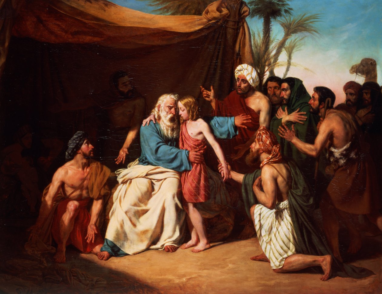 Jacob vägrar att släppa Benjamin, 1829 av Adolphe Roger