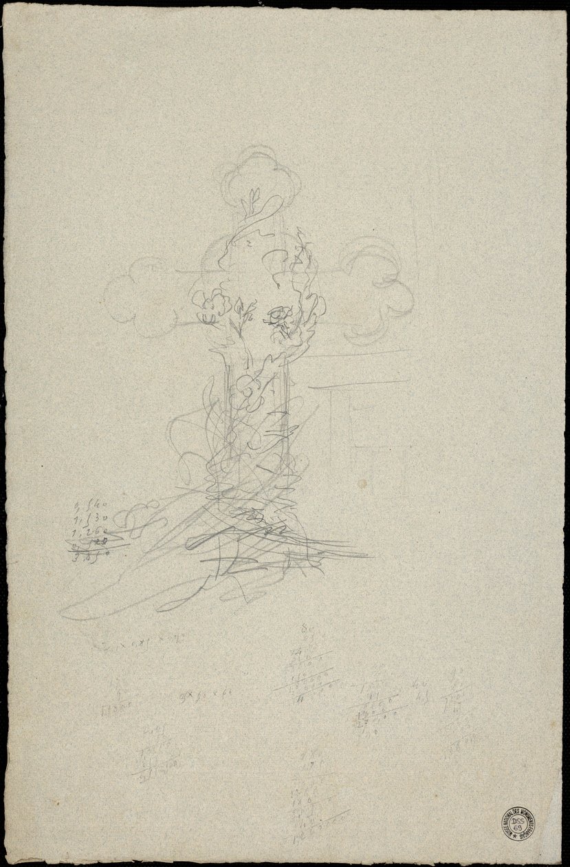 Croquis de tombeau pour la famille Karakehia au cimetière du Père Lachaise à Paris av Adolphe Victor Geoffroy Dechaume