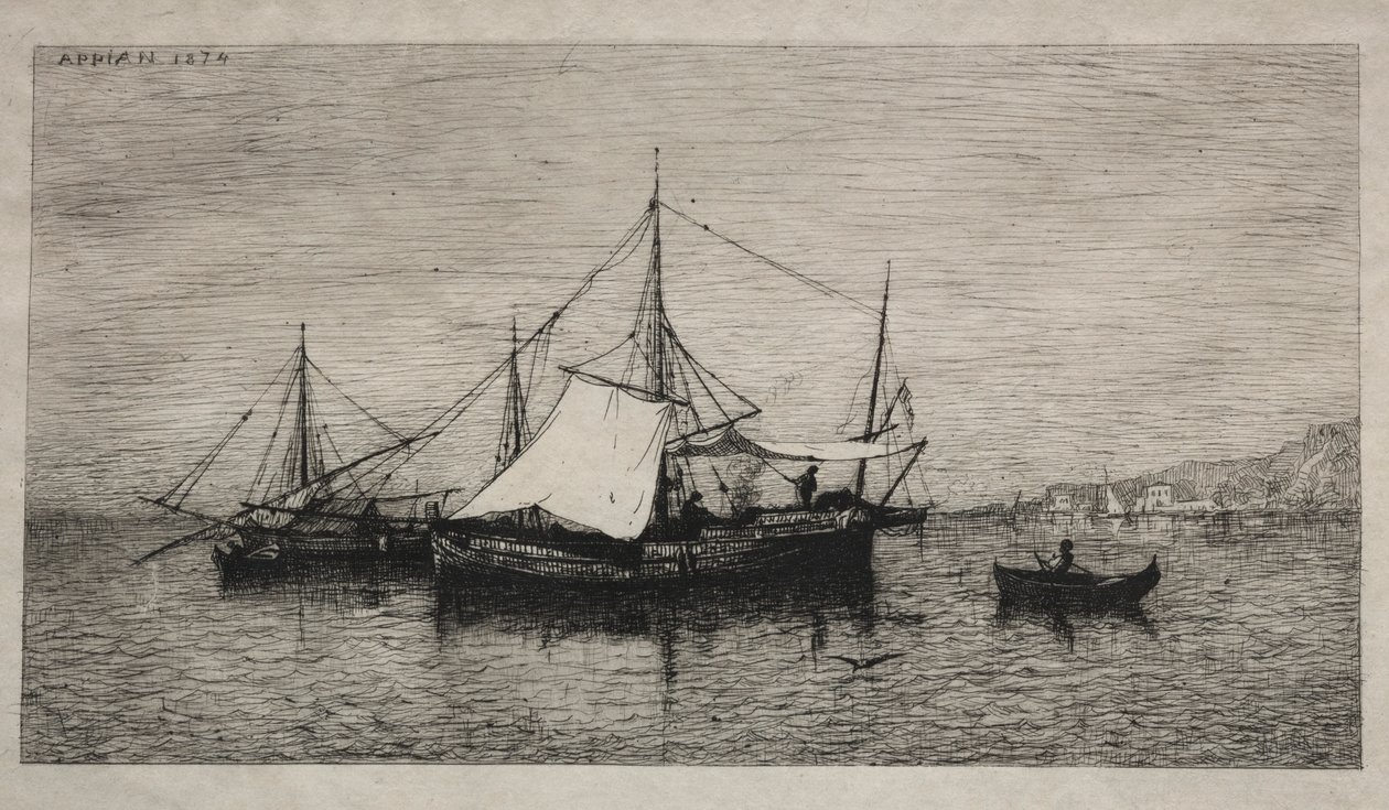 Båtar från Italiens cabotagekuster, 1874. av Adolphe Appian