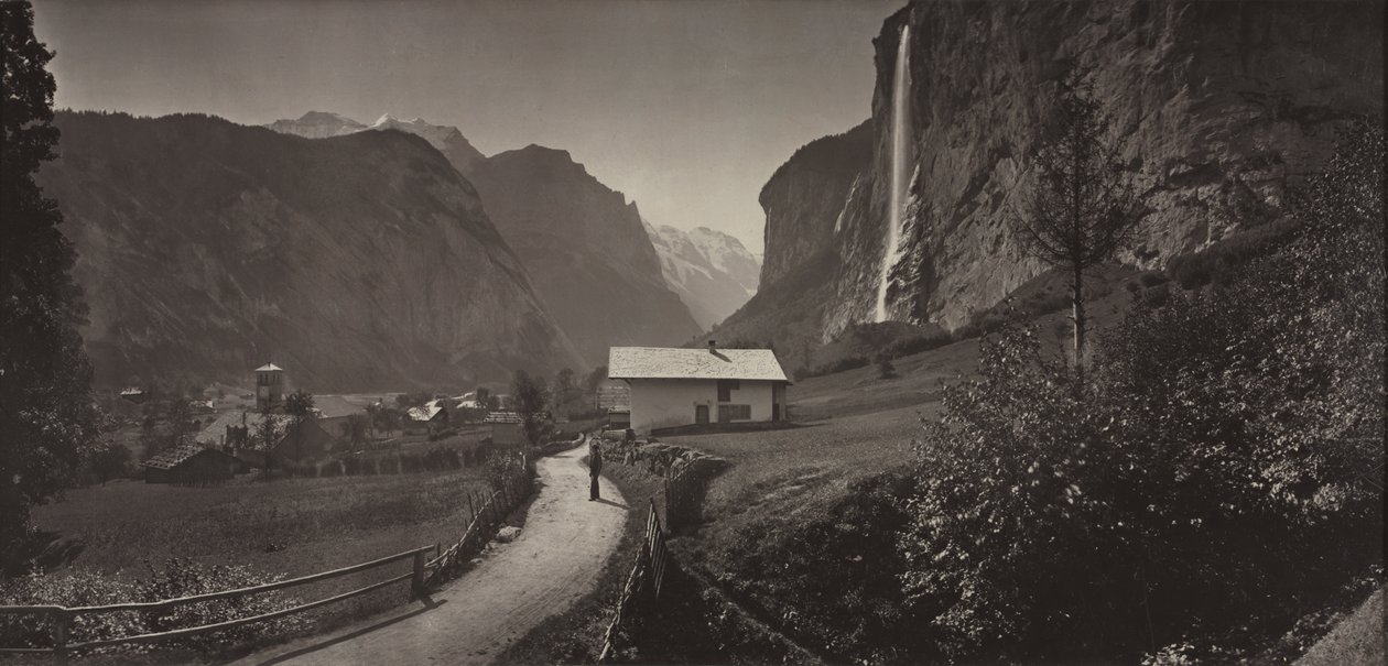 Valley of Lauterbrunnen, Schweiz (från albumet Charbons de Braun - vyer tagna med den mobila panoramalinsen, 1868) av Adolphe Braun