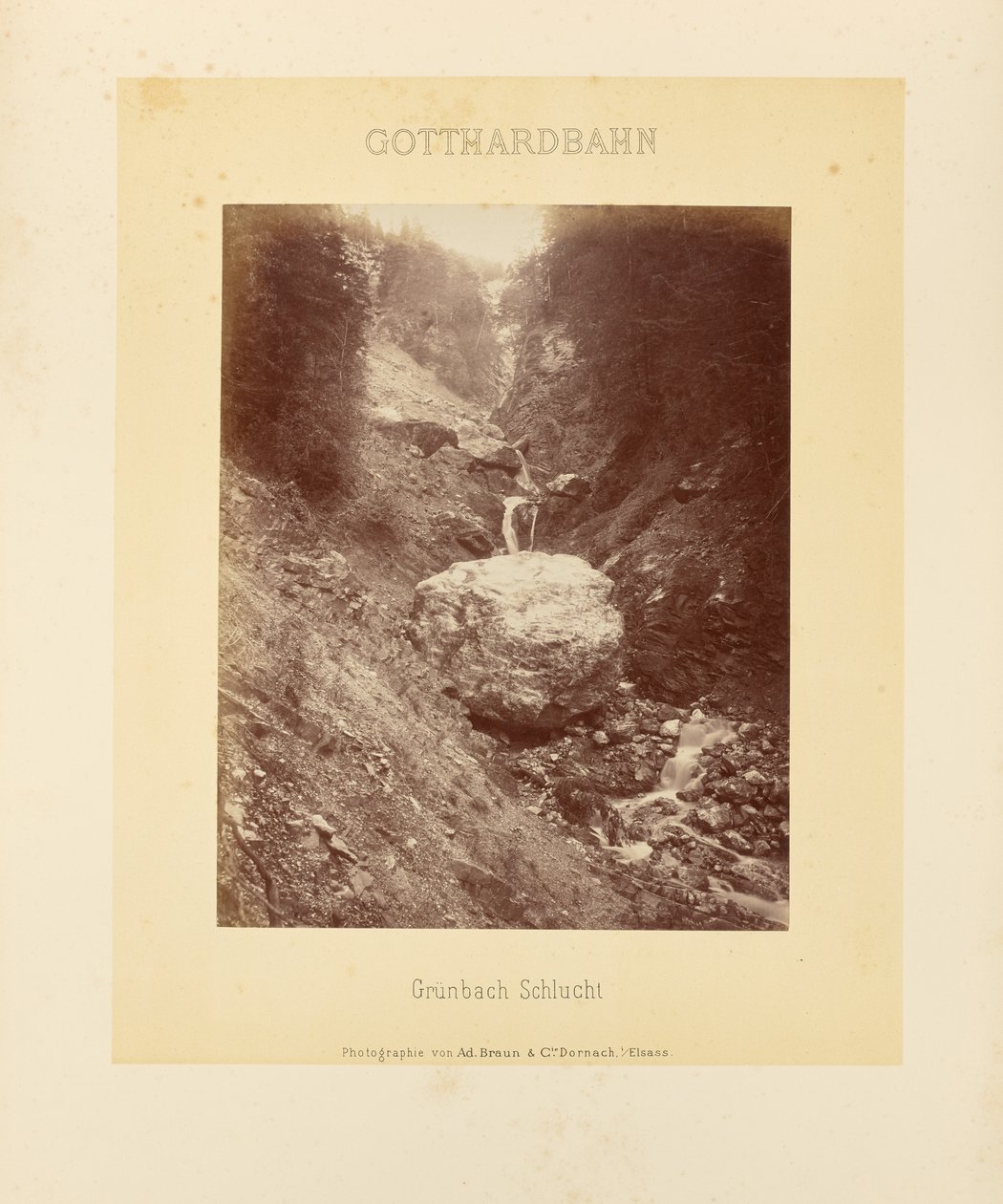 Gotthard-järnvägen: Grünbach Gorge av Adolphe Braun and Cie