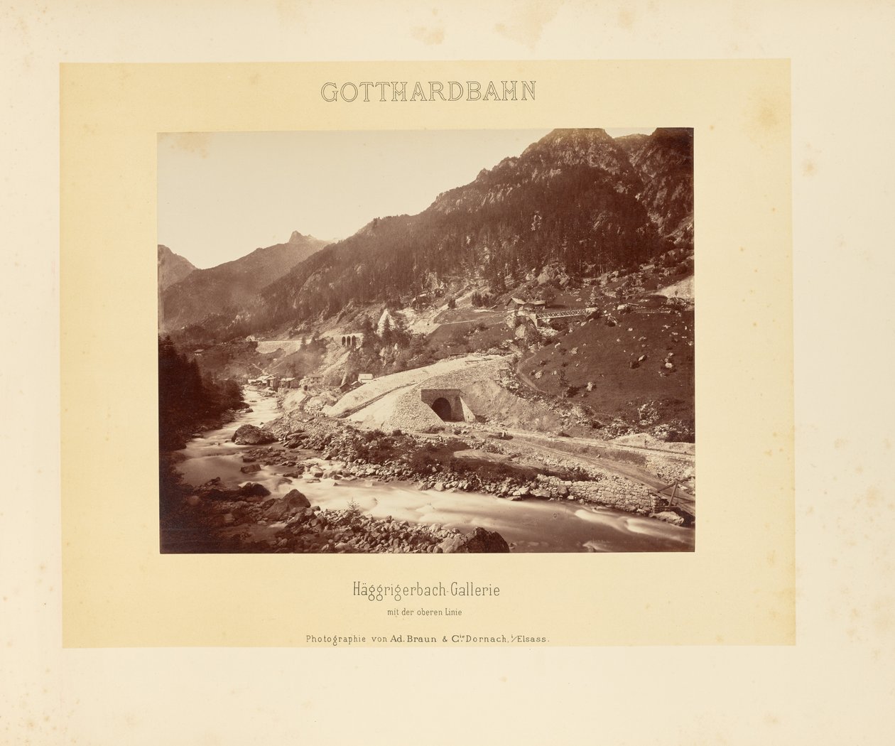 Gotthardbanan: Häggrigerbach-gallerian med den övre linjen av Adolphe Braun and Cie