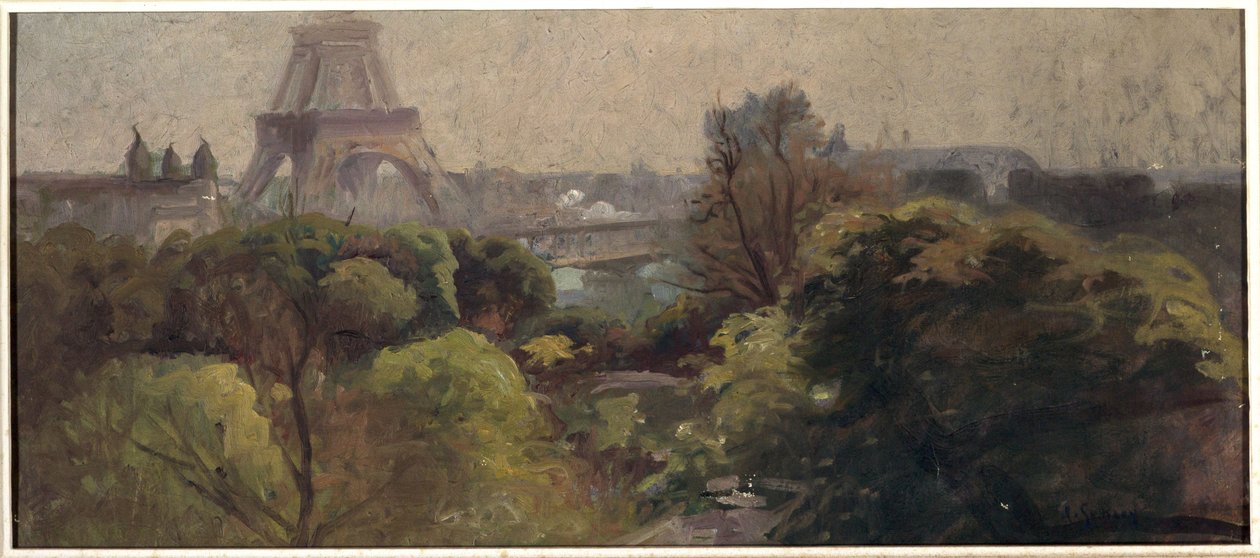 Eiffeltornet, sett från Delessert-trädgården av Adolphe Ernest Gumery