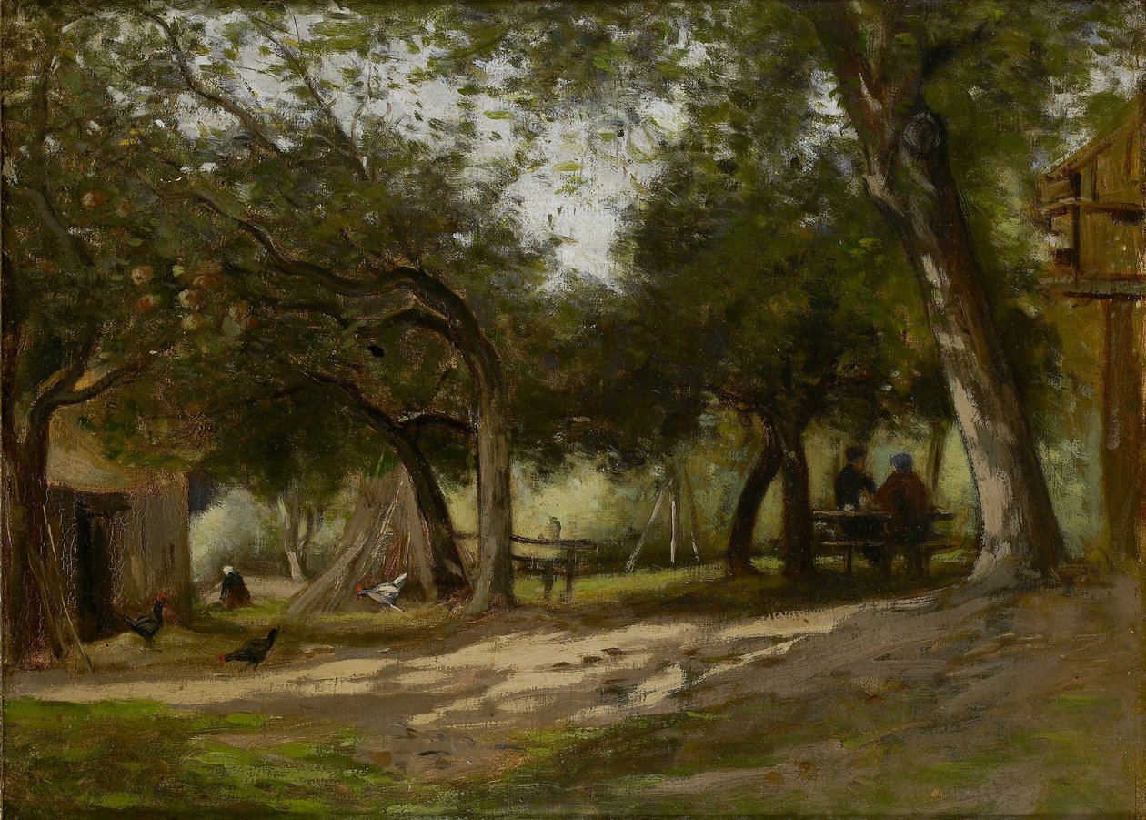 Landskap med gård, 1830-1880 av Adolphe Felix Cals