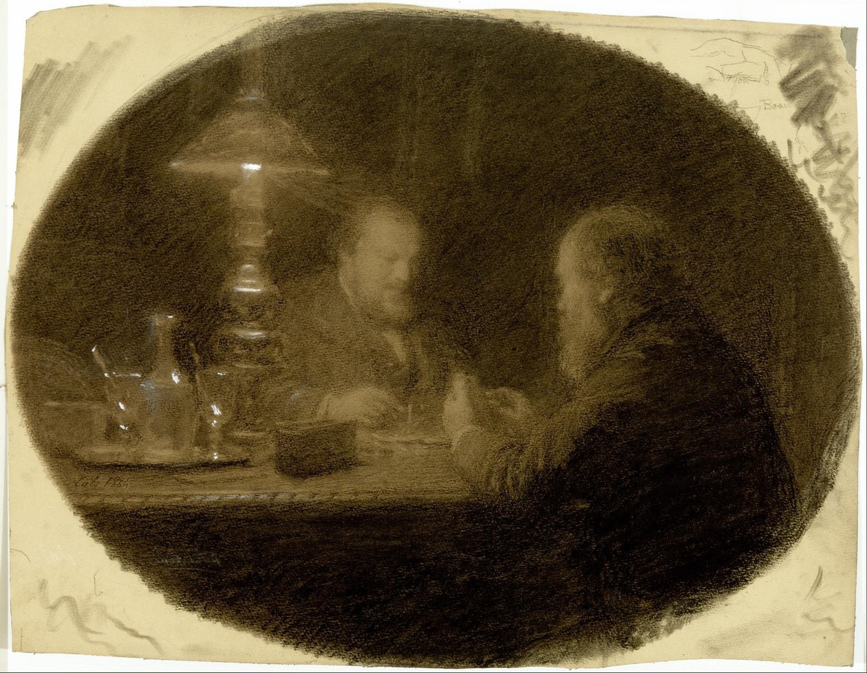 Två vänner runt ett bord av Adolphe Felix Cals