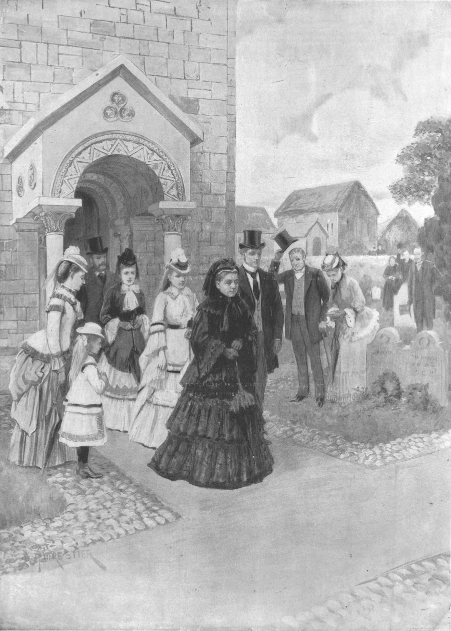 "Drottning Victorias liv i Osborne: Hennes majestät vid Whippingham Church", c1860-talet, 1901. av Adolphe Forestier