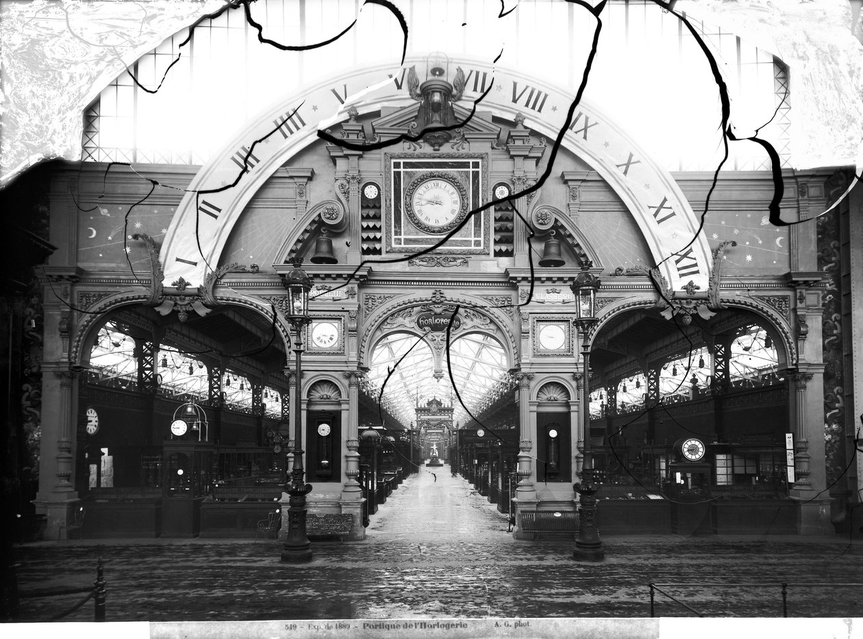Portico af Horologi Pavillonen på Verdensudstillingen, Paris, 1889 swed av Adolphe Giraudon