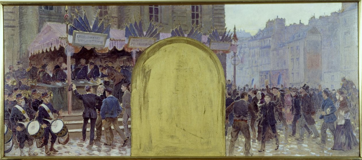 Skiss till prefektens kontor i Paris stadshus: Enrôlements volontaires place du Panthéon av Adolphe Gustave Binet