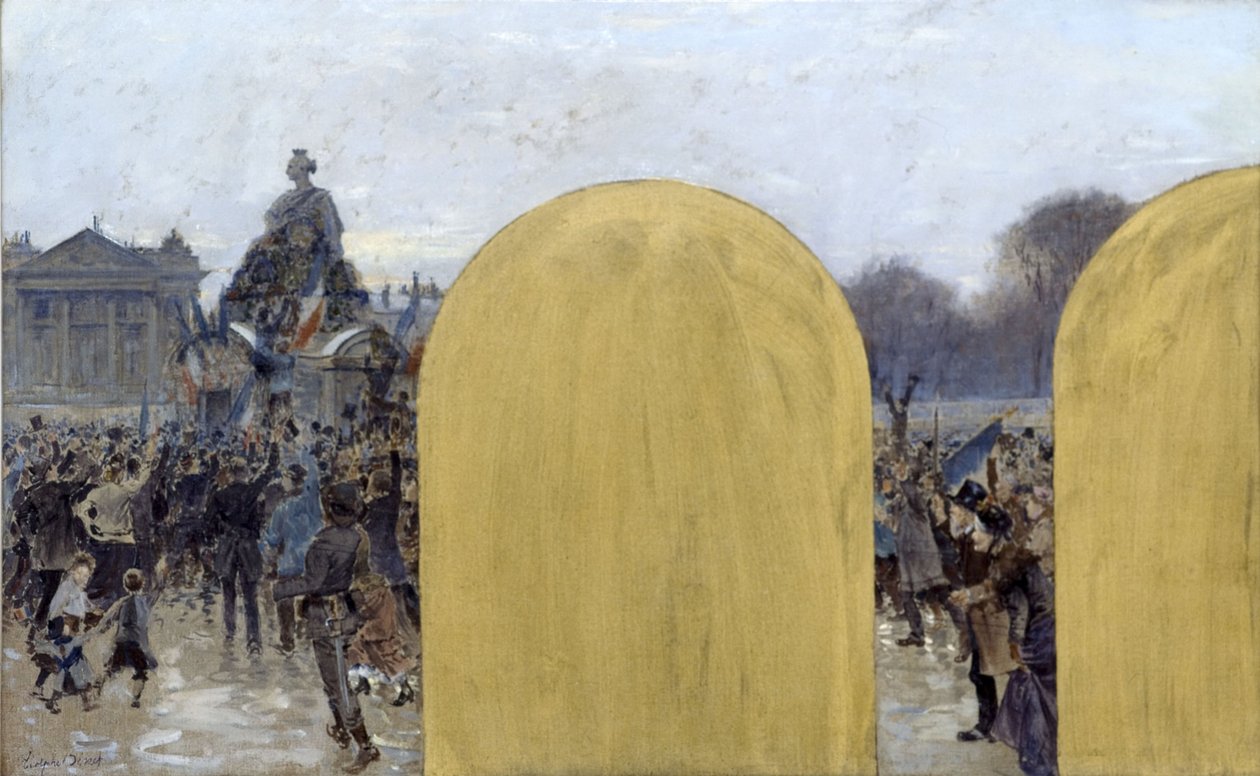 Skiss för prefektens kontor i Paris stadshus: Samling framför Strasbourgstatyn av Adolphe Gustave Binet