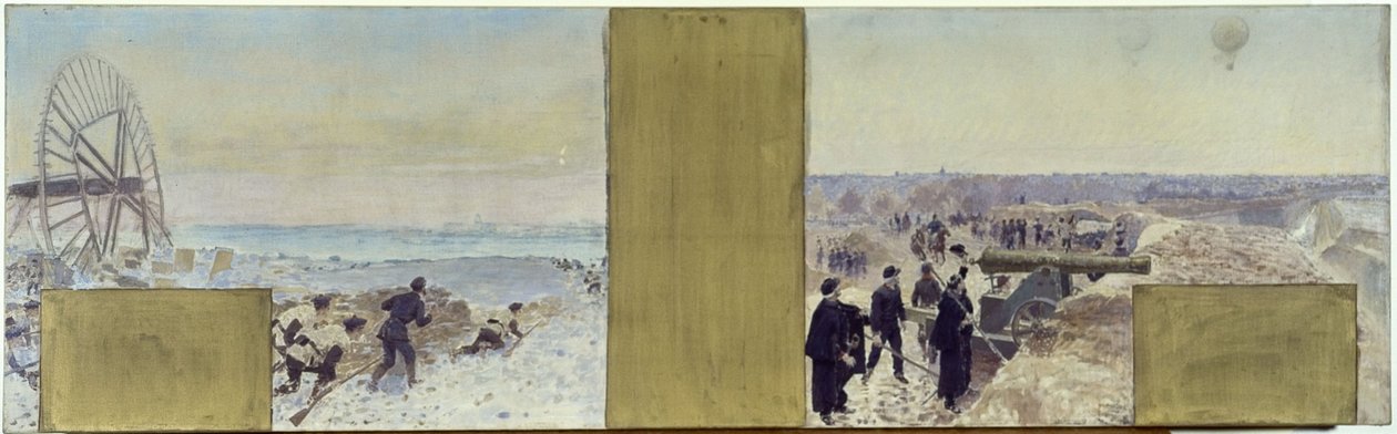 Skiss till prefektens kabinett i Hôtel de Ville de Paris: Marins en expédition. Ballongen över skyttegravarna av Adolphe Gustave Binet