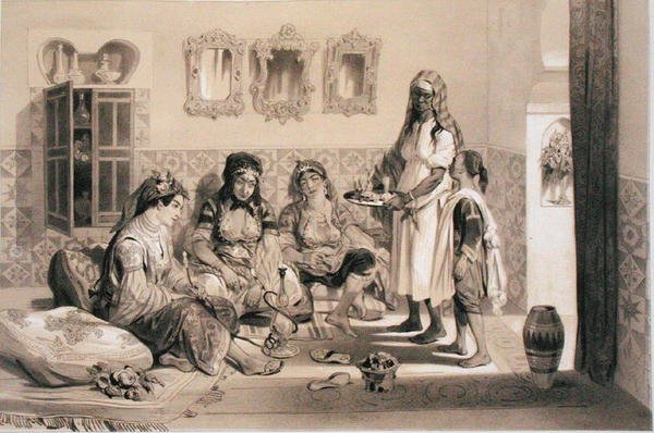 Women of Algiers, från en volym till minne av den franska expeditionsstyrkan som erövrade Alger 1830 (litho) av Adolphe Jean Baptiste Bayot