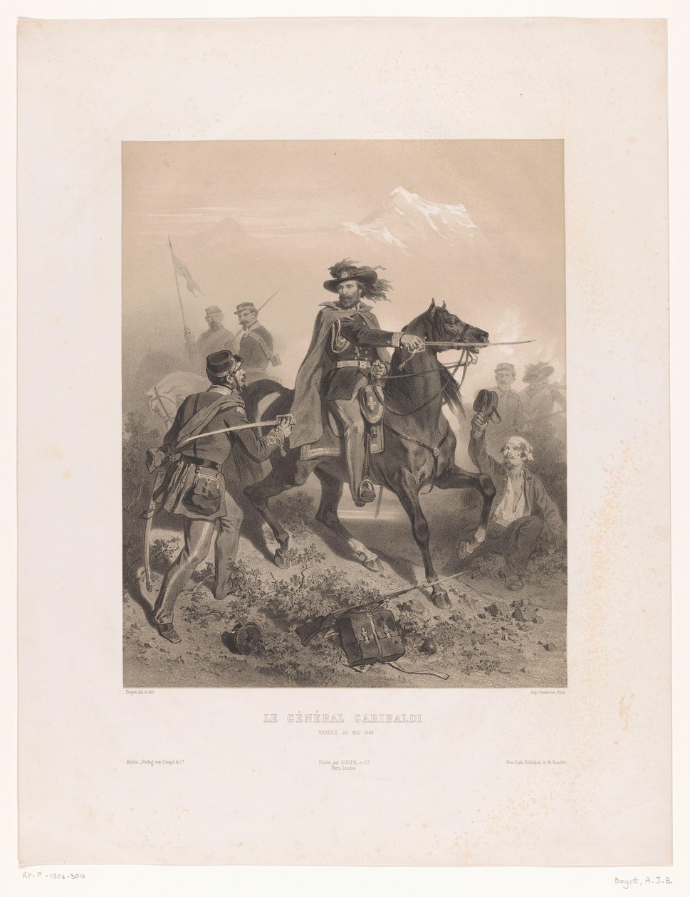 General Giuseppe Garibaldi som befälhavare i slaget vid Varese Le Général Garibaldi (titel på objekt) av Adolphe Jean Baptiste Bayot