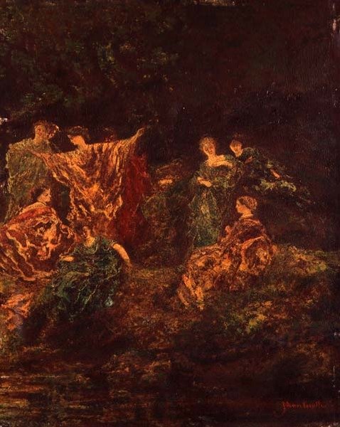 Fete Galante, ca 1870 (olja på panel) av Adolphe Joseph Thomas Monticelli