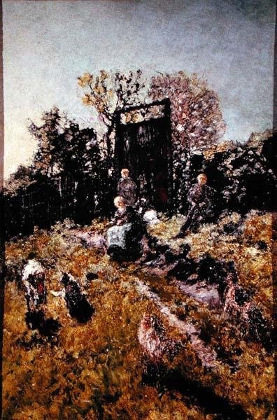 Landskap med figurer och getter, före 1866 (olja på panel) av Adolphe Joseph Thomas Monticelli