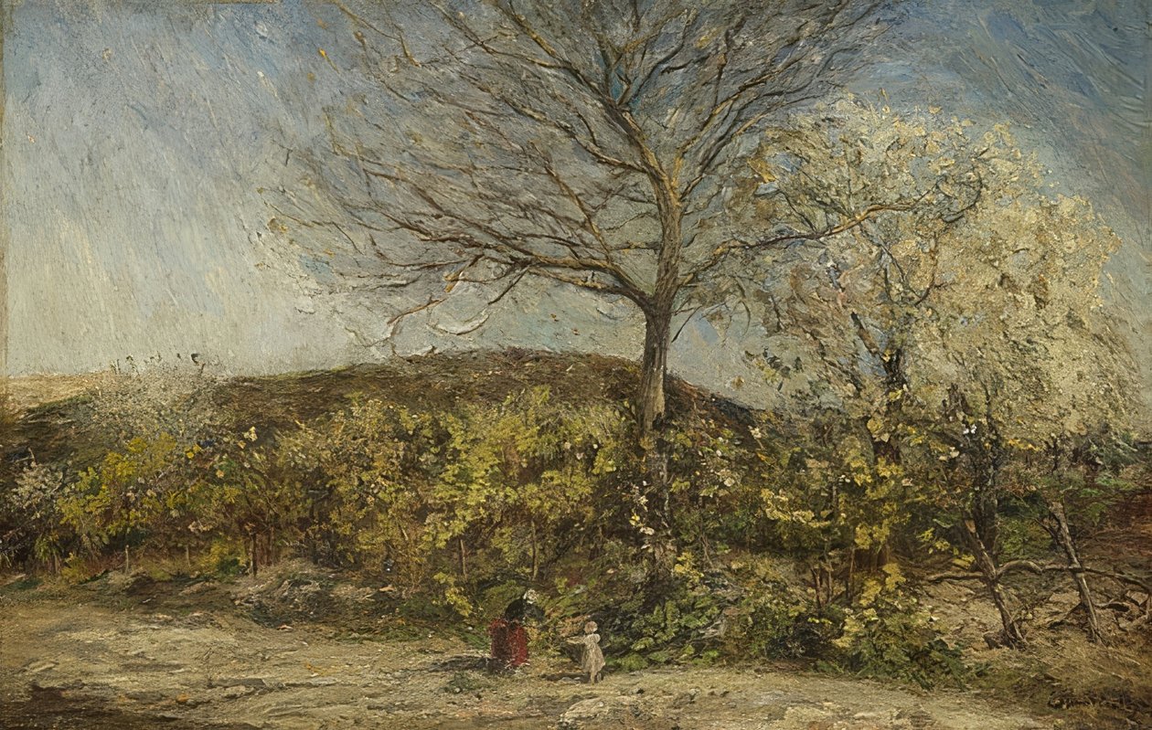 Landskap med en blommande fruktträdgård av Adolphe Joseph Thomas Monticelli