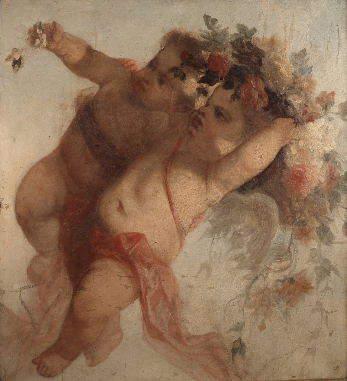 Kärleksmusiker, fragment av dekorationen av Eldorado-målningen av Adolphe Monticelli (1824-1886) Dim 100x90 cm Musee Grobet-Labadie av Adolphe Joseph Thomas Monticelli
