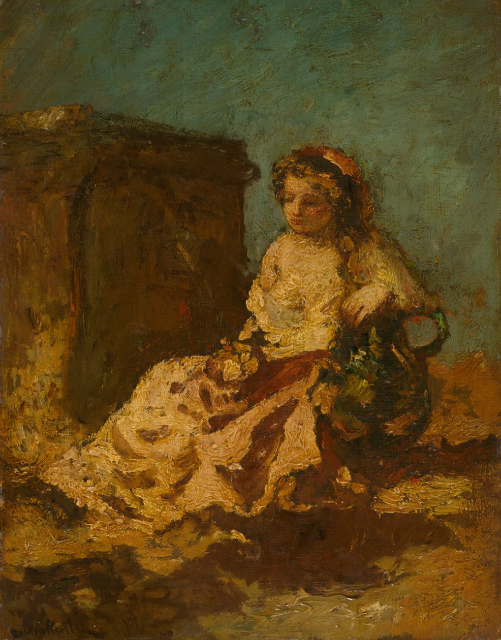 Meditation (sittande kvinna) av Adolphe Joseph Thomas Monticelli