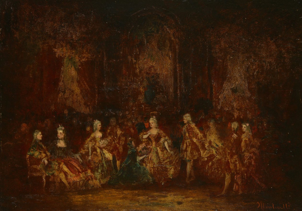 Personer i Louis XV-kostymer, ca 1880 (olja på vagga) av Adolphe Joseph Thomas Monticelli