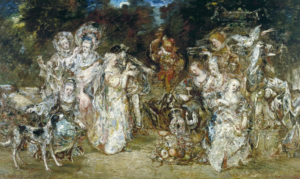 Återförening i en park på Valois-tiden av Adolphe Joseph Thomas Monticelli