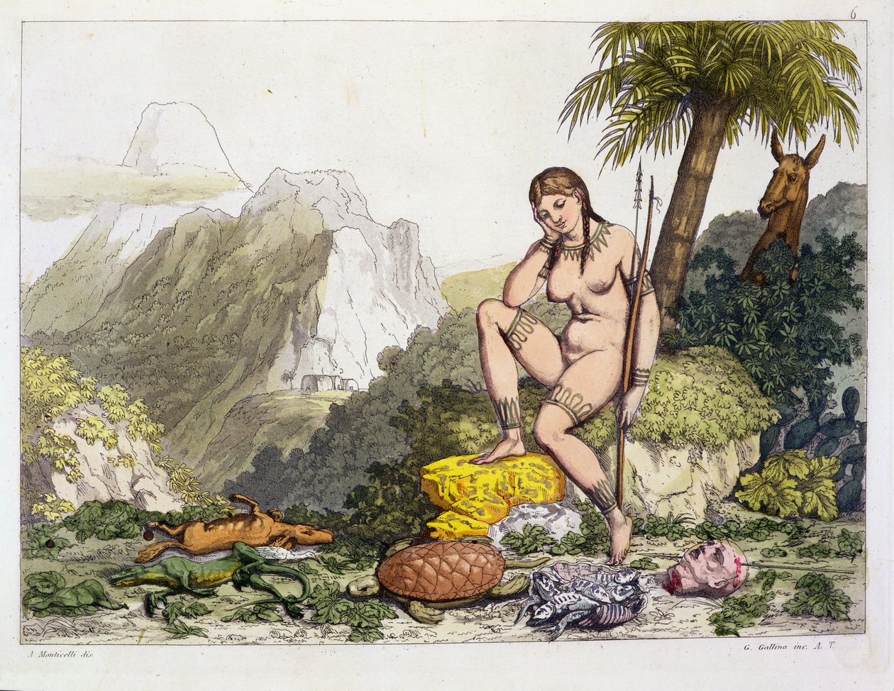 Sydamerikansk indiankvinna, graverad av Gallo Gallina (1796-1874) (färgstick) av Adolphe Joseph Thomas Monticelli
