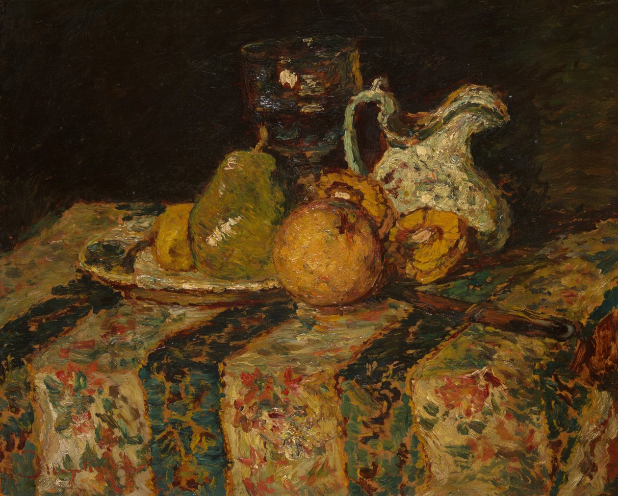 Stilleben med frukt och vinkanna av Adolphe Joseph Thomas Monticelli
