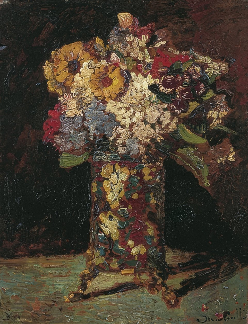 Stilleben med blommor. 1875 av Adolphe Joseph Thomas Monticelli