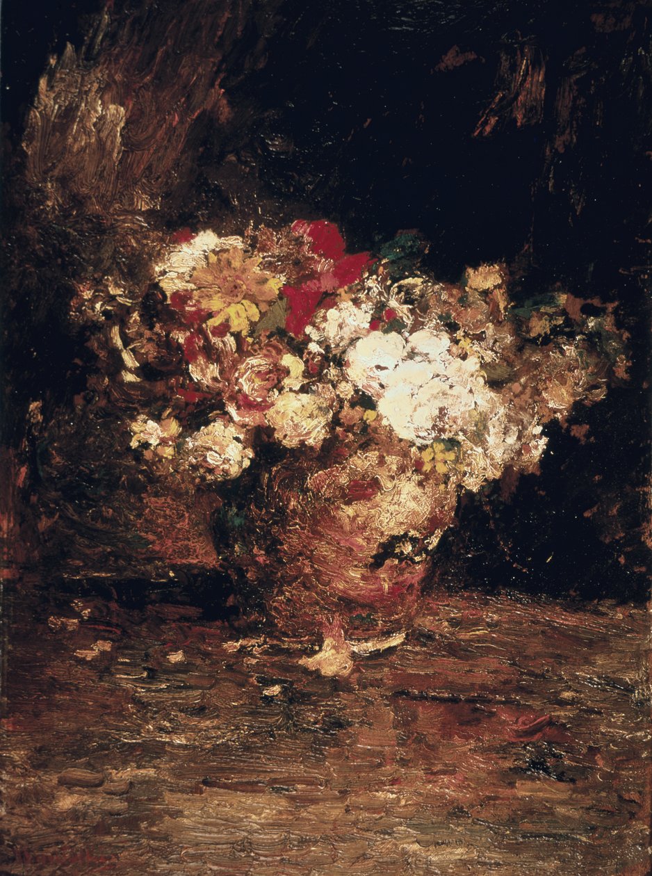Vas med blommor, ca 1880 (olja på panel) av Adolphe Joseph Thomas Monticelli