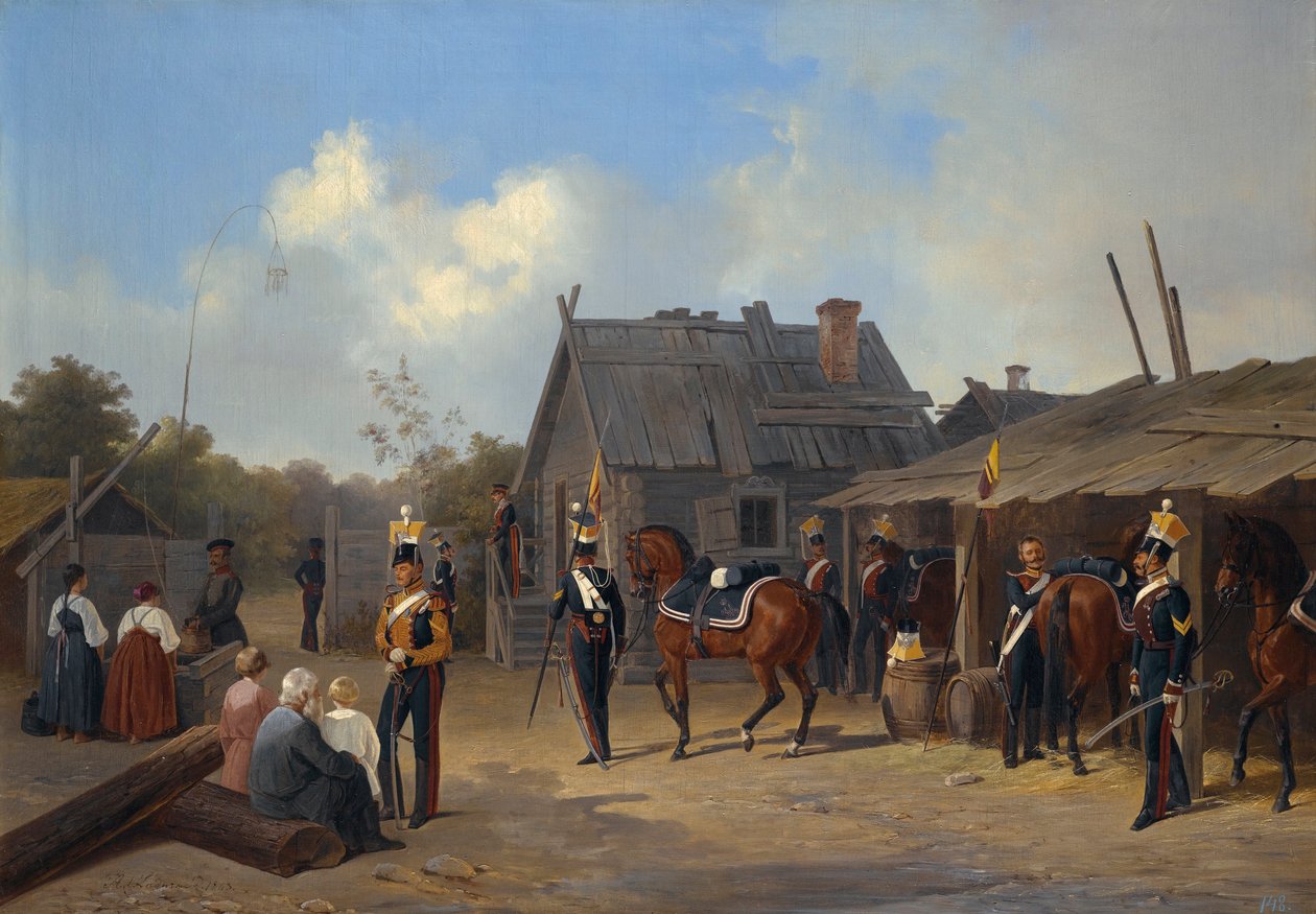 ""Soldiers Bivouac In A Village"" (Soldiers bivackar i en by) Målning av Adolphe Ladurner (1798-1856) av Adolphe Ladurner