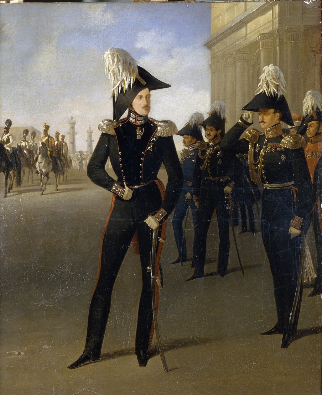 Kejsar Nicholas I accepterar den officiella rapporten från prinsen Lobanov-Rostovsky (olja på duk) av Adolphe Ladurner