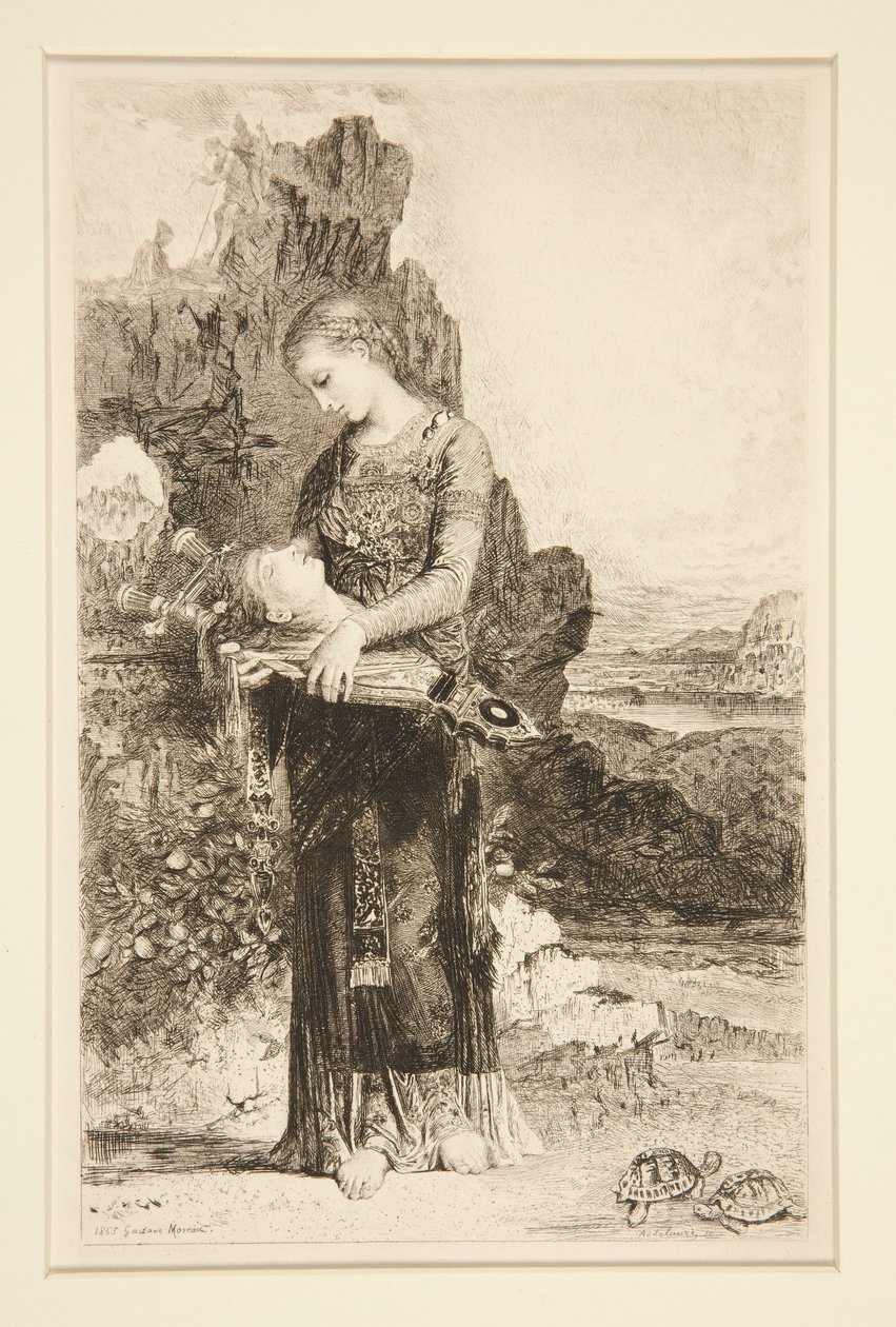 Dotter av Thrakien som bär huvudet av Orfeus av Adolphe Lalauze