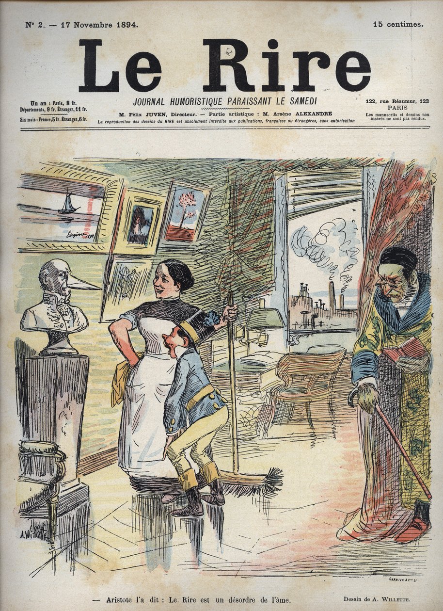Aristoteles sa det: Skrattet är en störning i själen - teckning av Adolphe Willette (1857-1926) för "Skrattet" den 17 november av Adolphe Leon Willette