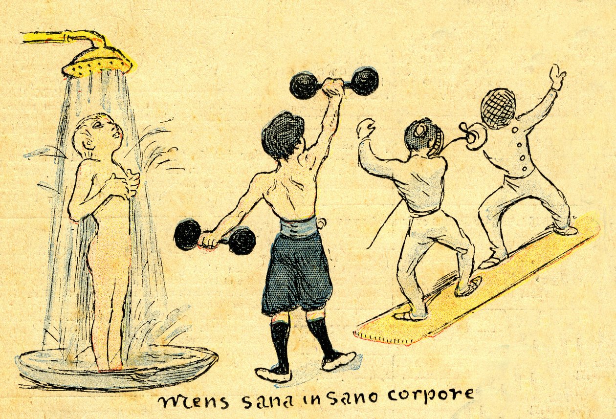 Hygien och idrott. "Mens sana in sano corpore". Teckning av A. Wilette i den illustrerade bilagan till Depeche de Toulouse nr 41, 12 oktober av Adolphe Leon Willette