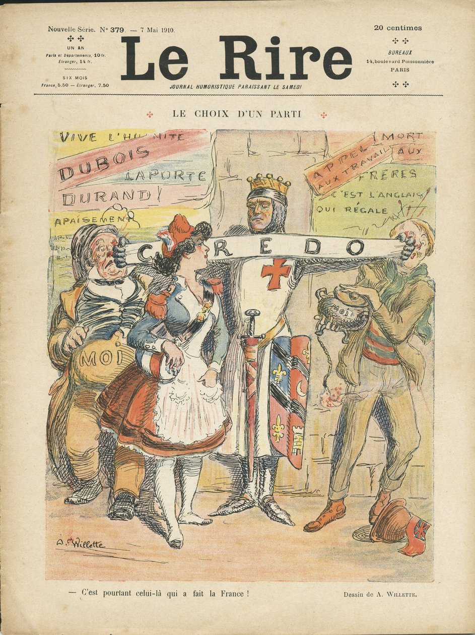 Illustration av Adolphe dit Willette (1857-1926) för omslaget till Le Rire, 07/05/10 - Partival - Val - Marianne av Adolphe Leon Willette