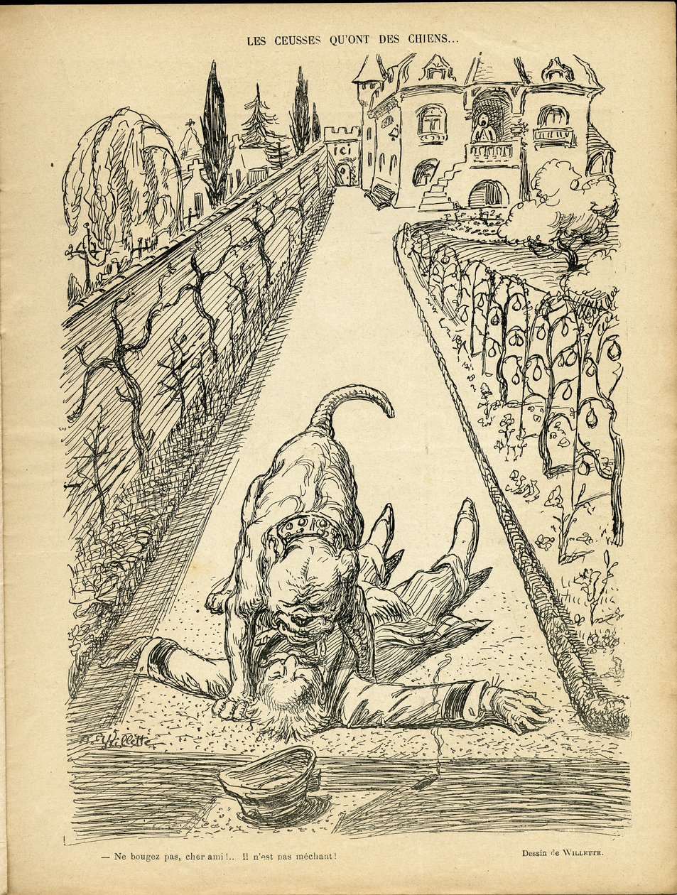 Illustration av Adolphe dit Willette (1857-1926) i Le Rire, 02/27/09 - De ceusses som har hundar - Arkitektur Urbanism, Djur - Hund, Pitt-Bull av Adolphe Leon Willette