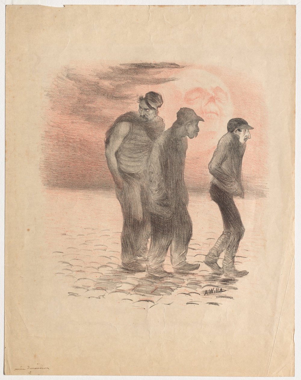 Paris Scener och Mördare (litografi tryckt i svart och rött) av Adolphe Leon Willette