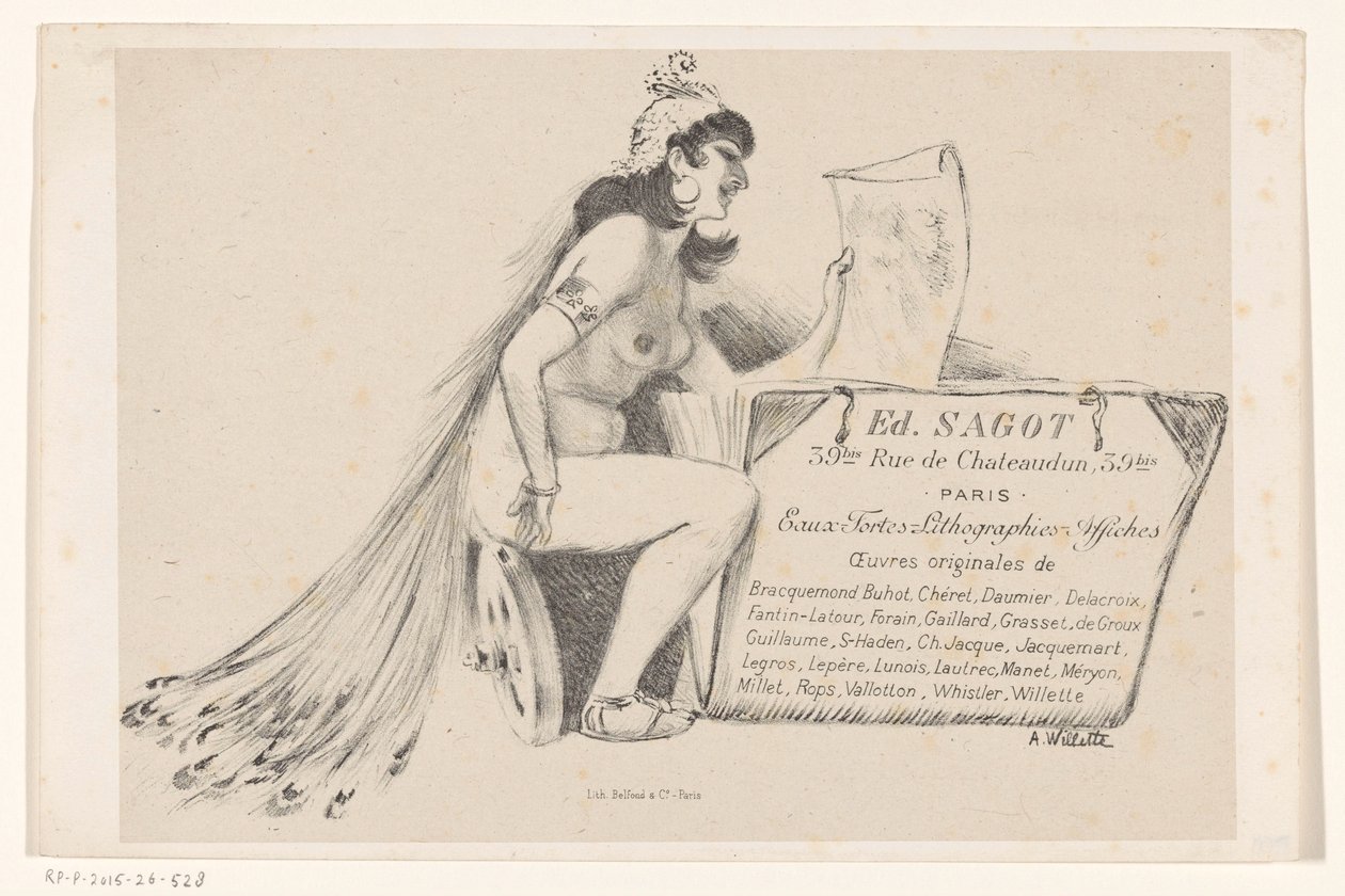 Visitkort från tryckerihandlaren Edmond Sagot i Paris av Adolphe Leon Willette