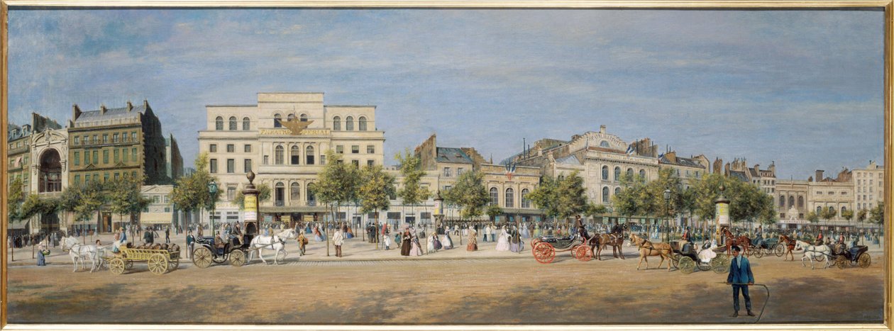 Vue générale des théâtres du boulevard du Temple en 1862, år 1862 (olja på duk) av Adolphe Martial Potemont