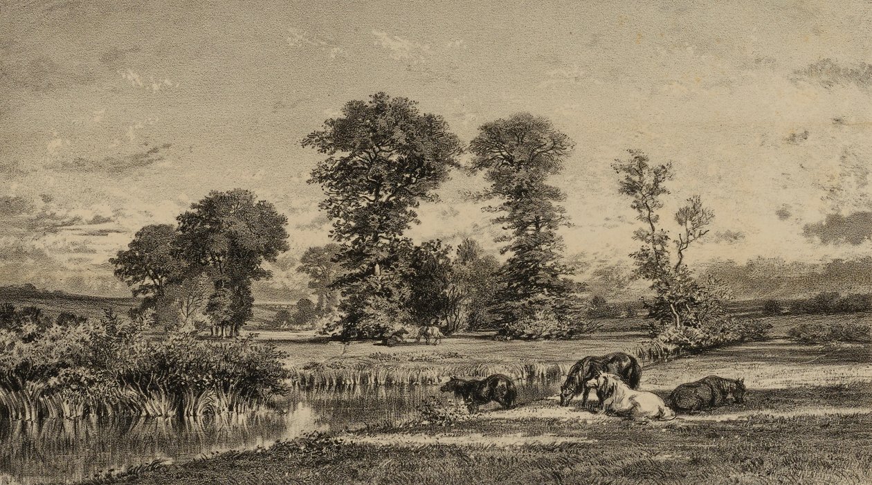 Hästar Betande av Adolphe Mouilleron