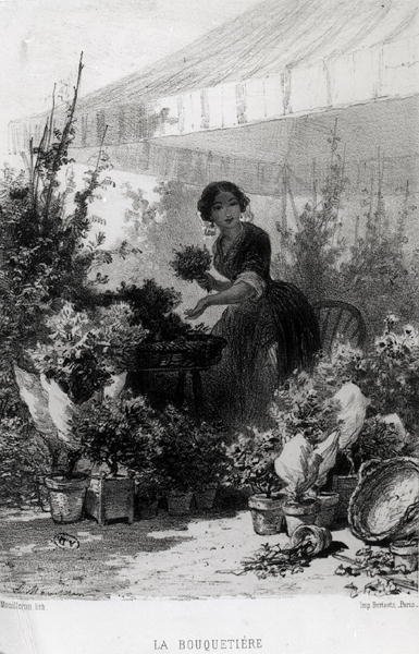 The Flower Seller, mitten av 1800-talet (s/v foto) av Adolphe Mouilleron