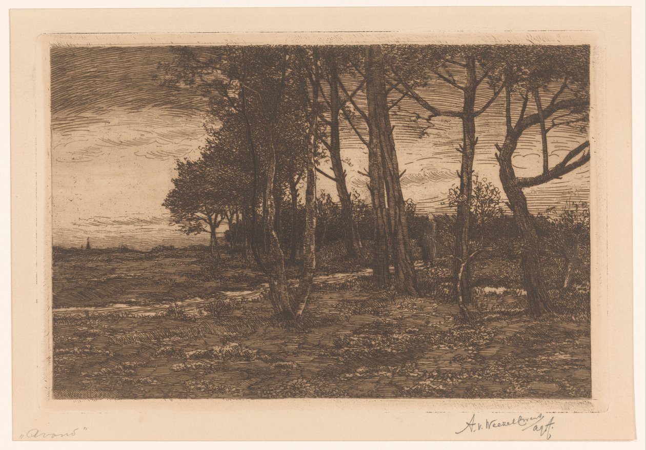 Landskap med träd Kväll (titel på objekt) av Adolphe P.H J. van Weezel Errens (signed by artist)