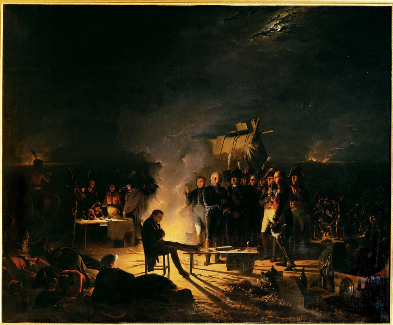 Napoleons bivack på slagfältet vid Wagramnuit den 5-6 juli 1809 ... (målning på duk) av Adolphe Roehn