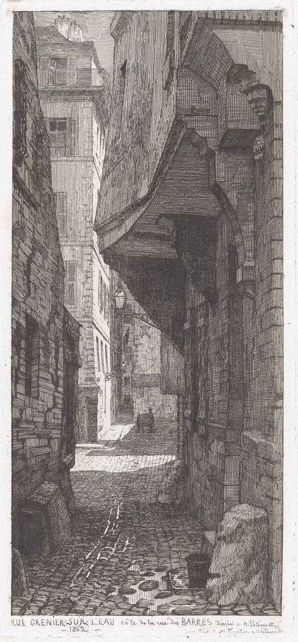 Rue Grenier vid vattnet, bredvid rue des Barres av Adolphe Théodore Jules Martial Potémont