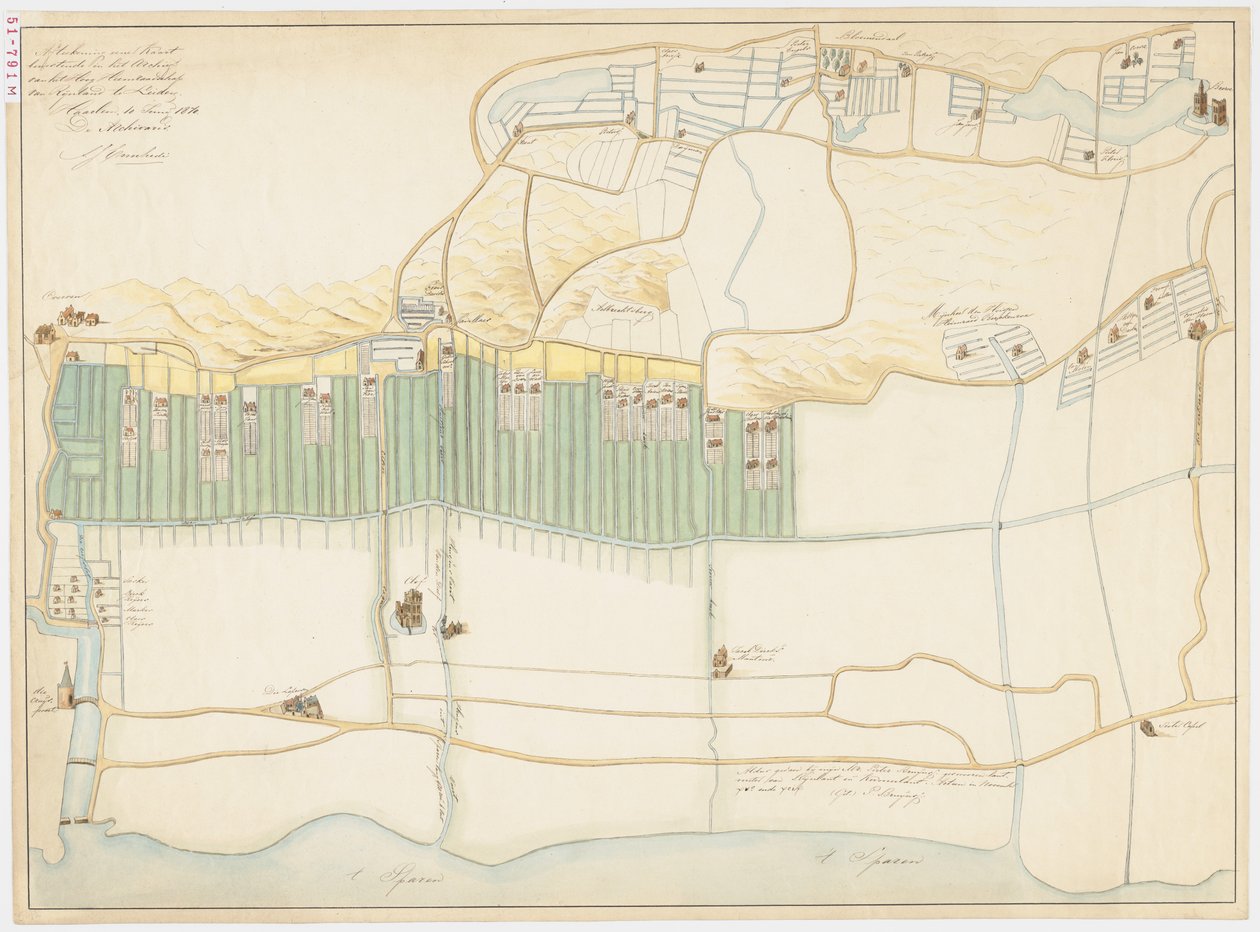 1870 copy of map from 1599 of Haarlem bleachfields near Bloemendaal av Adriaan Justus Enschedé